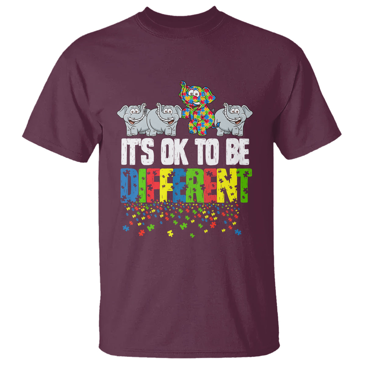 Autism Awareness T Shirt It's Ok To Be Different Funny Jigsaw Puzzle Elephant - Wonder Print Shop
