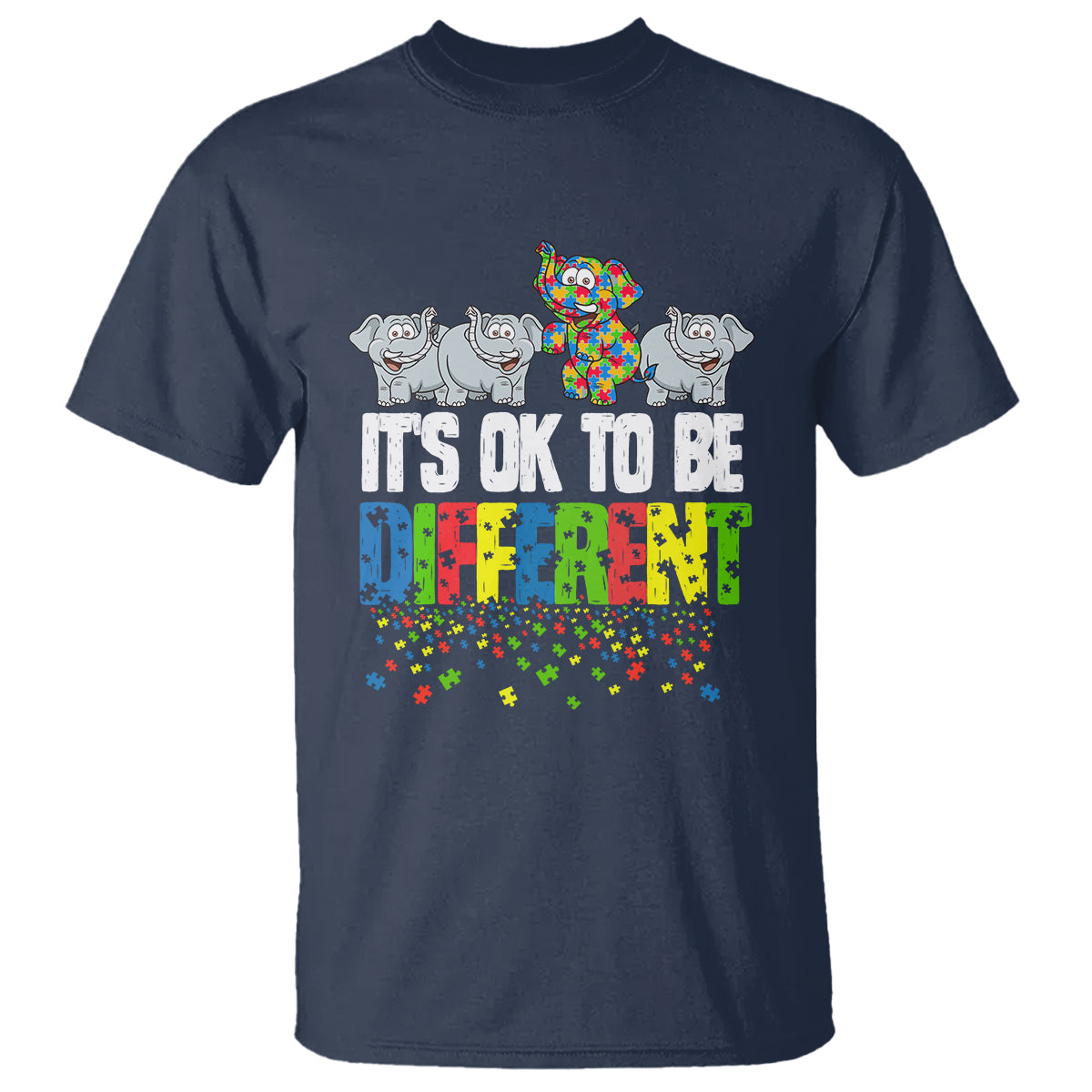 Autism Awareness T Shirt It's Ok To Be Different Funny Jigsaw Puzzle Elephant - Wonder Print Shop