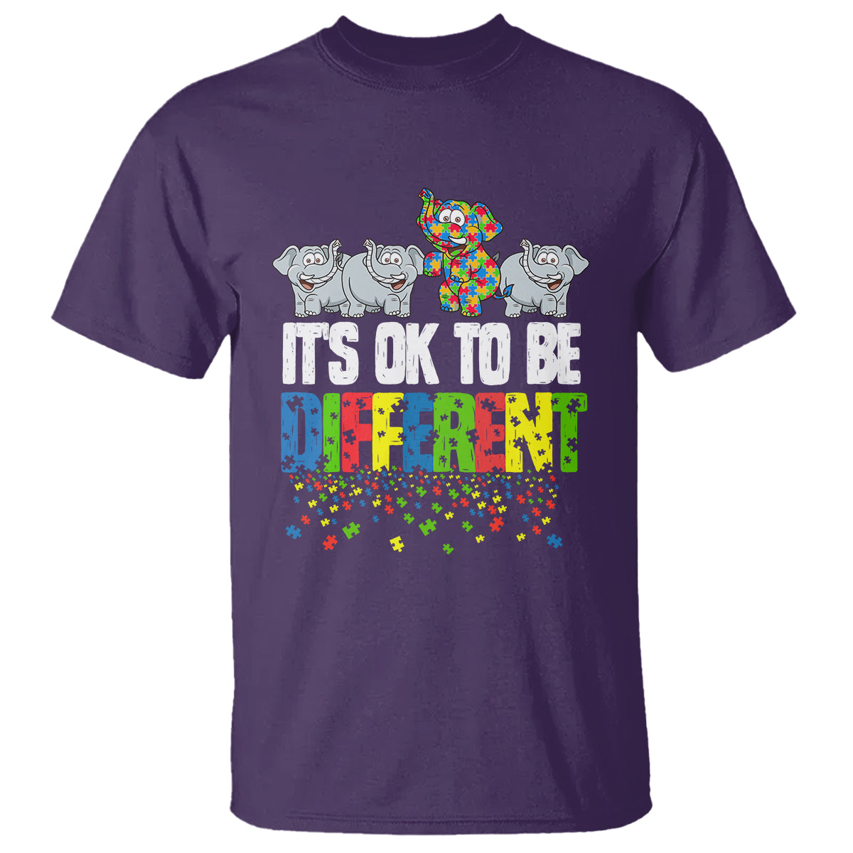 Autism Awareness T Shirt It's Ok To Be Different Funny Jigsaw Puzzle Elephant - Wonder Print Shop