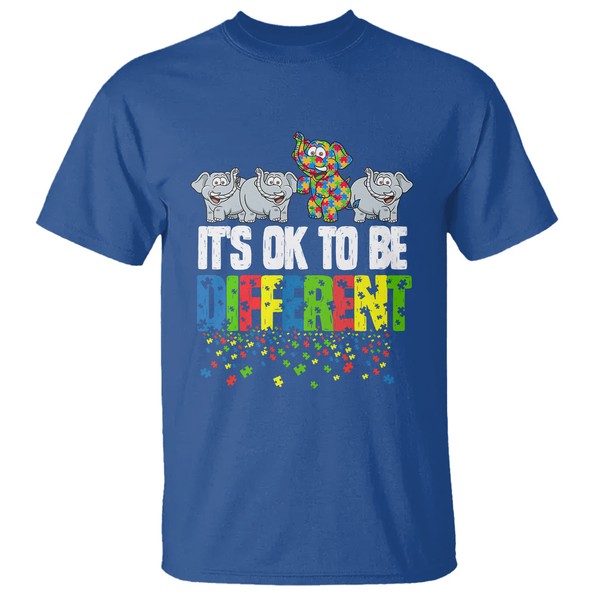 Autism Awareness T Shirt It's Ok To Be Different Funny Jigsaw Puzzle Elephant - Wonder Print Shop