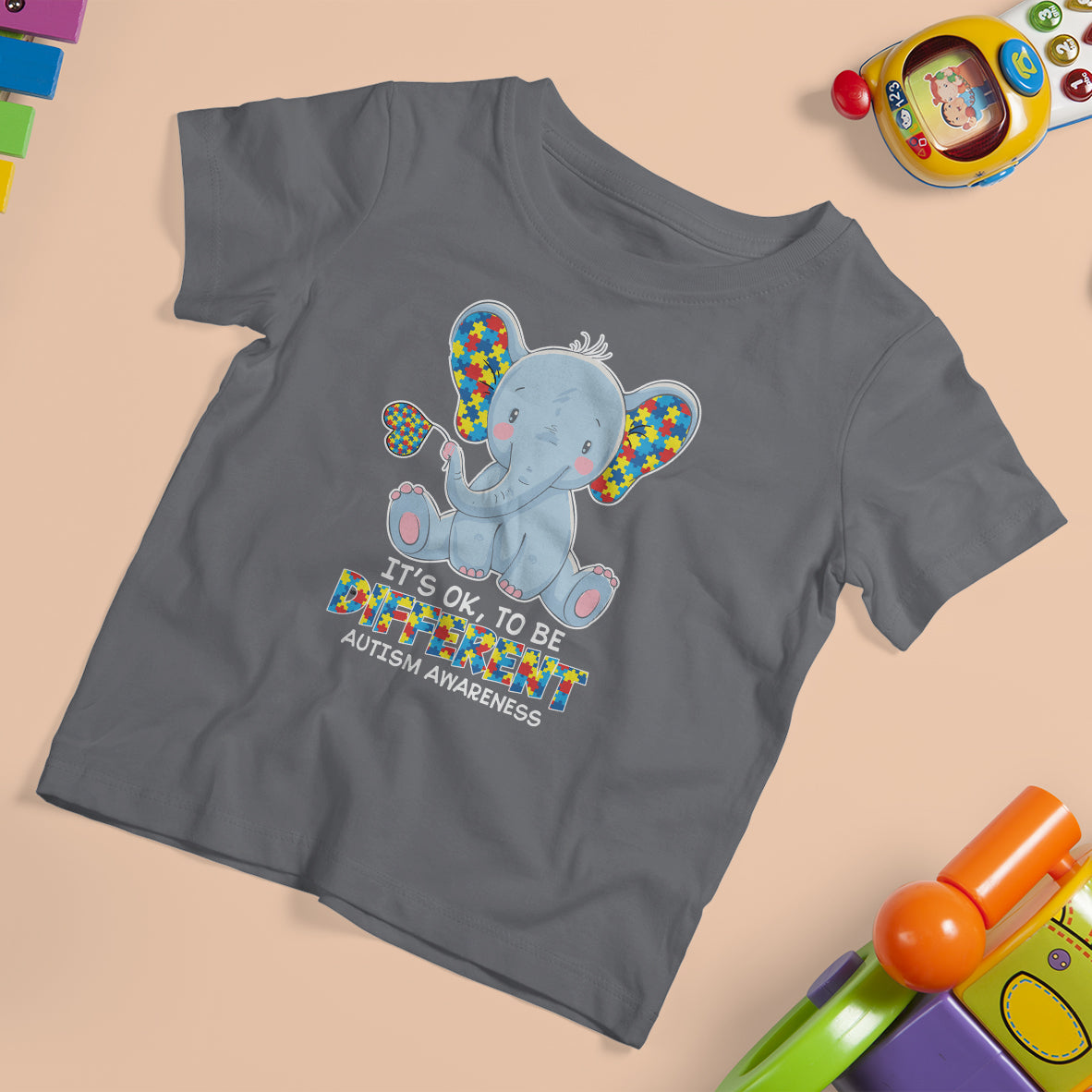 Autism Awareness Elephant T Shirt For Kid Its Ok To Be Different - Wonder Print Shop
