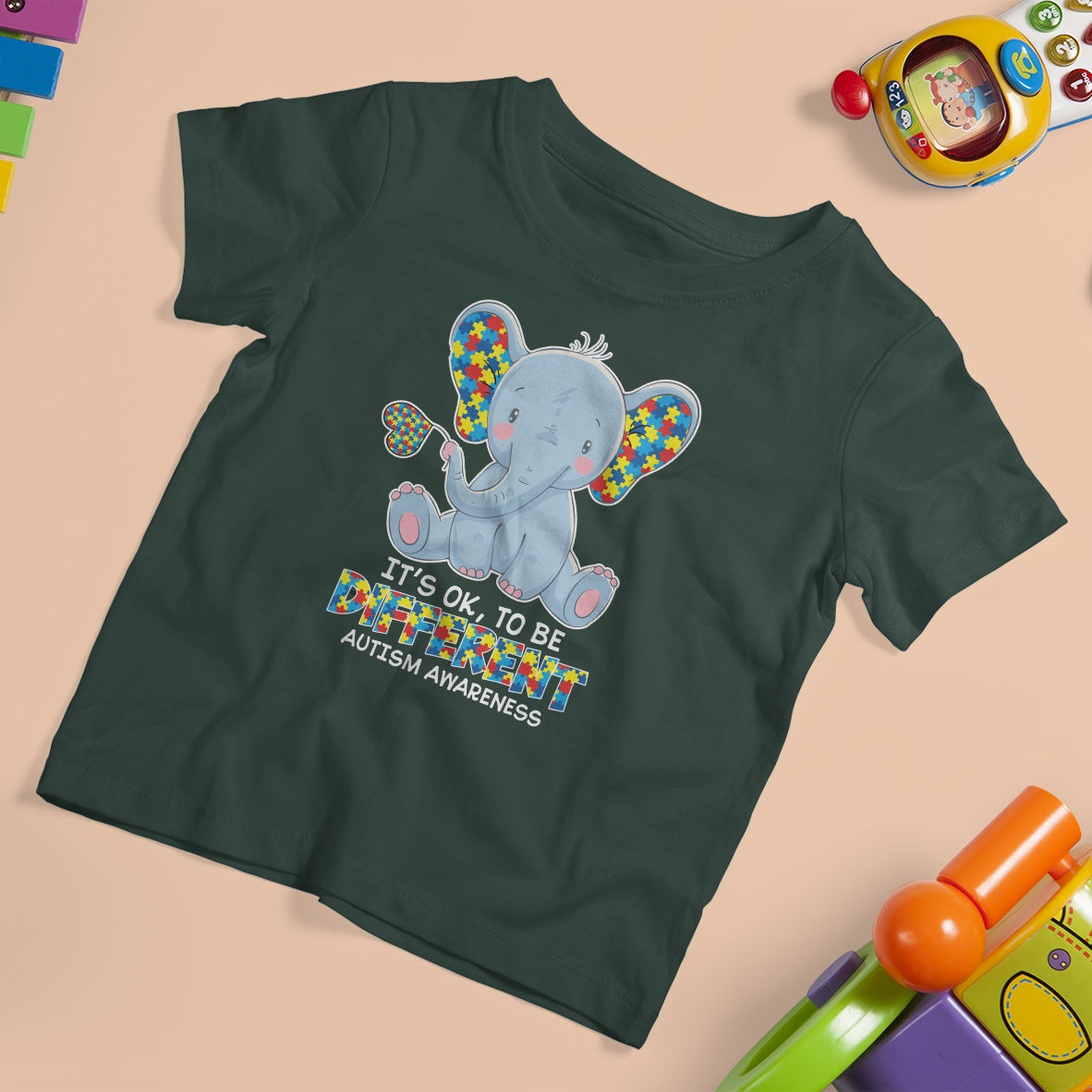 Autism Awareness Elephant T Shirt For Kid Its Ok To Be Different - Wonder Print Shop