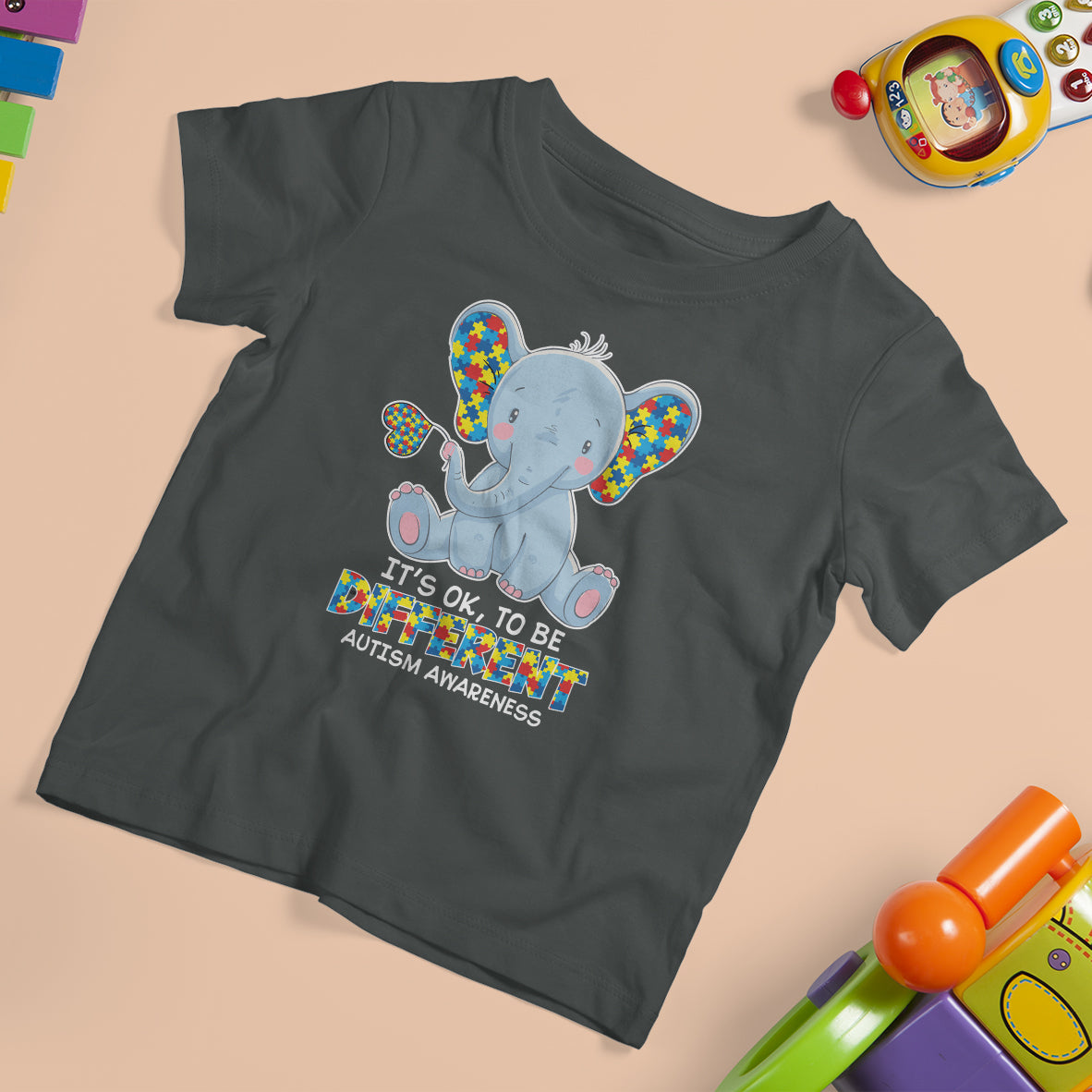 Autism Awareness Elephant T Shirt For Kid Its Ok To Be Different - Wonder Print Shop