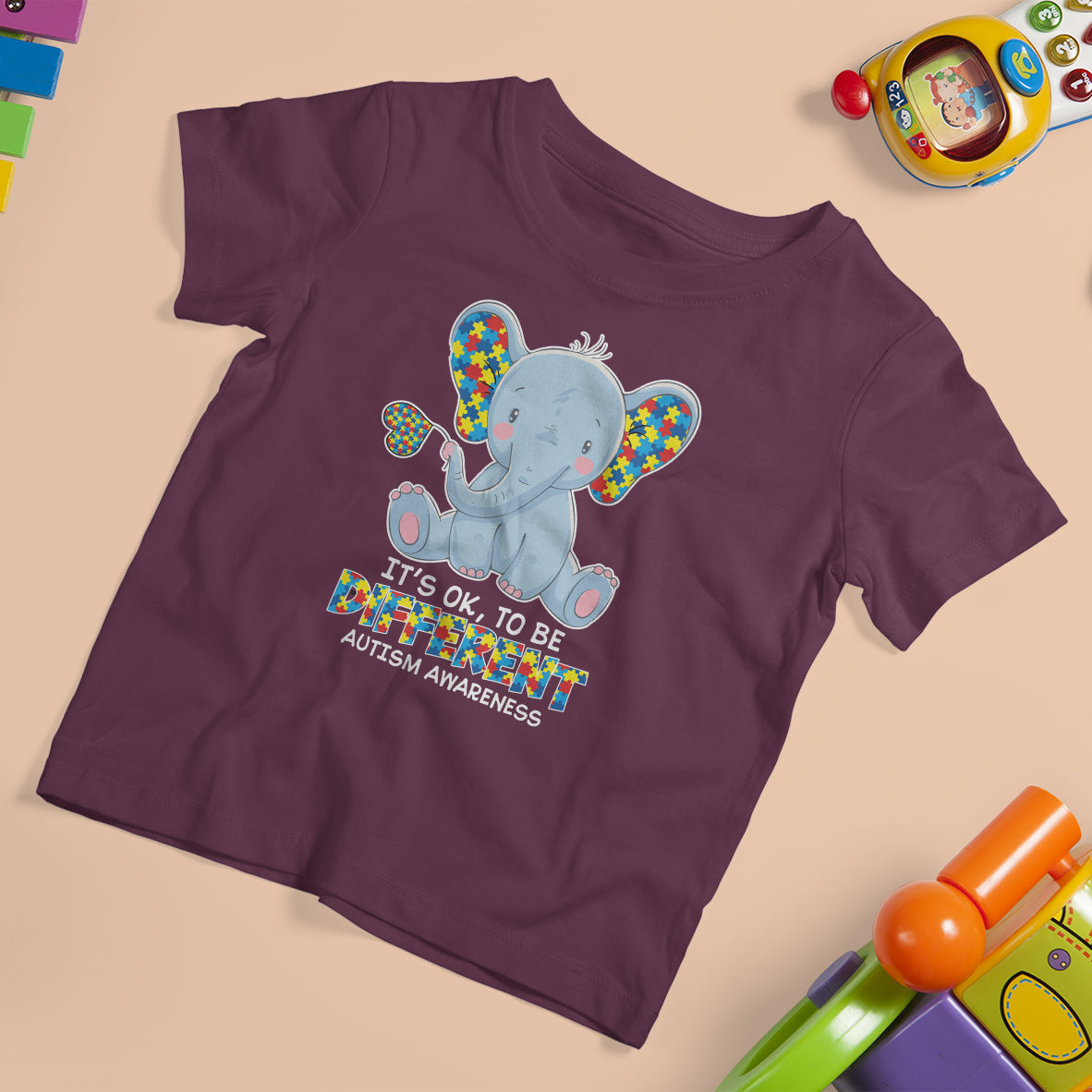 Autism Awareness Elephant T Shirt For Kid Its Ok To Be Different - Wonder Print Shop