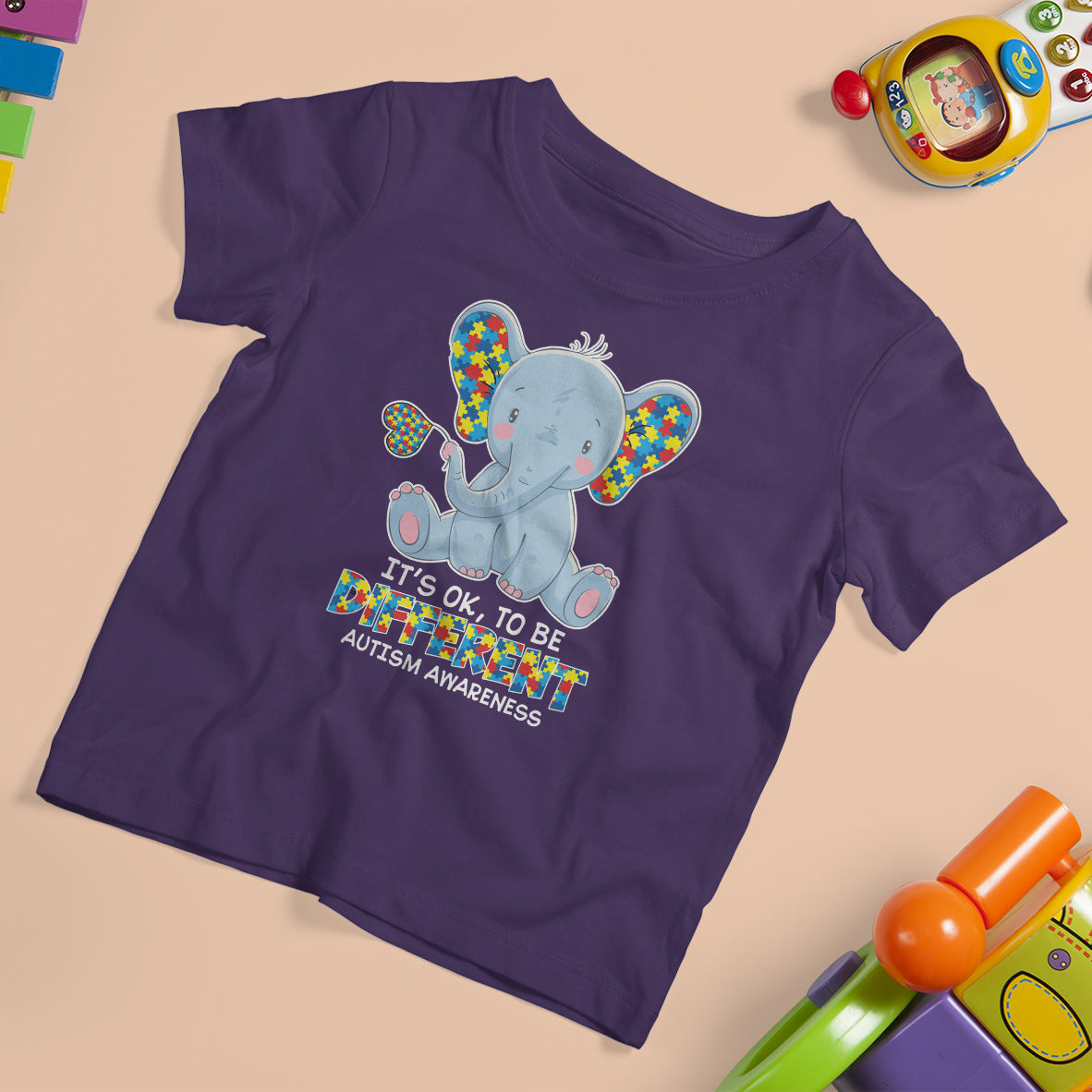 Autism Awareness Elephant T Shirt For Kid Its Ok To Be Different - Wonder Print Shop