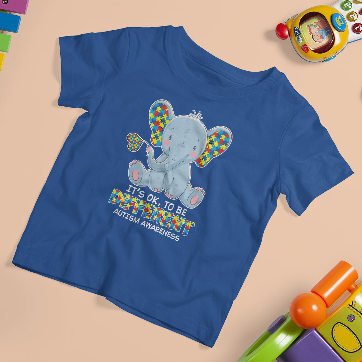 Autism Awareness Elephant T Shirt For Kid Its Ok To Be Different - Wonder Print Shop