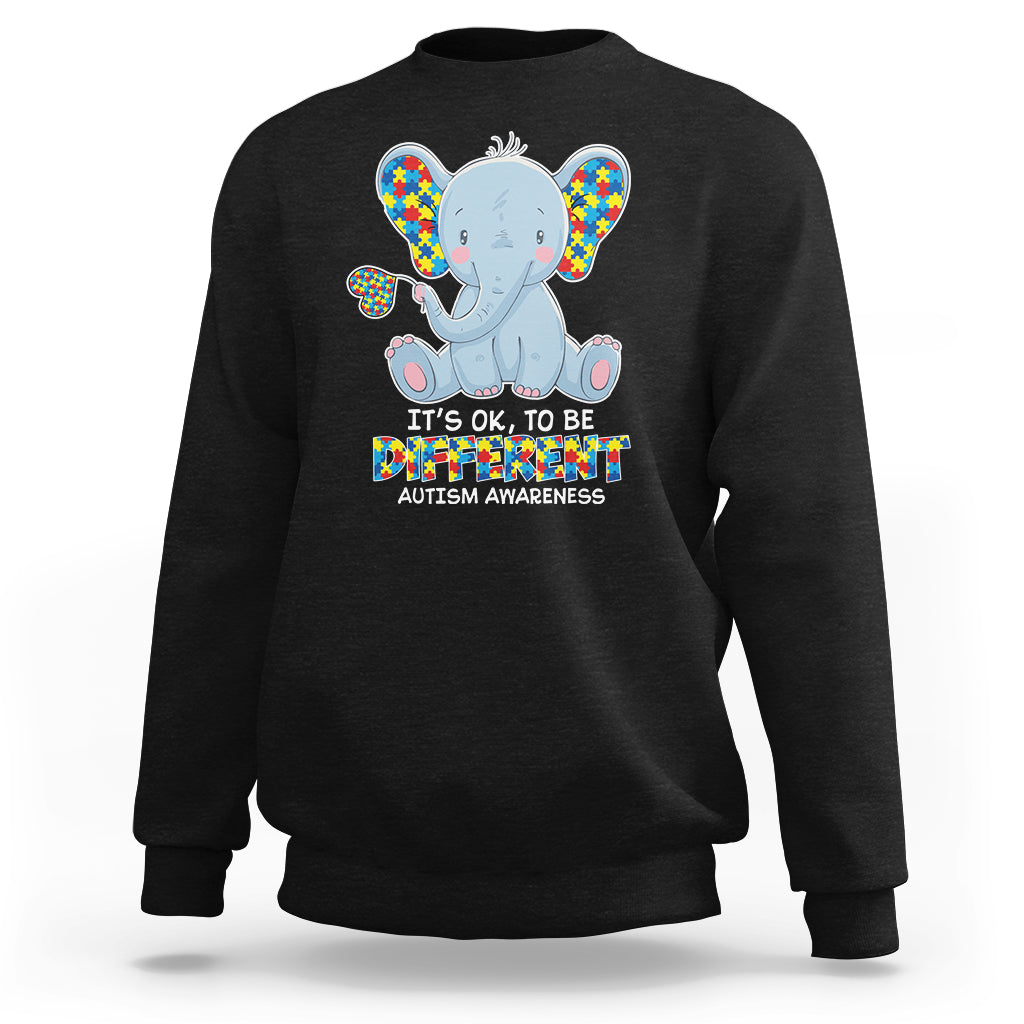 Autism Awareness Elephant Sweatshirt Its Ok To Be Different - Wonder Print Shop