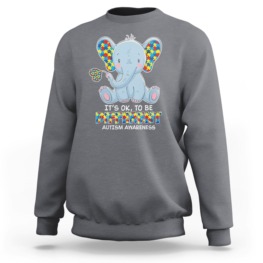 Autism Awareness Elephant Sweatshirt Its Ok To Be Different - Wonder Print Shop