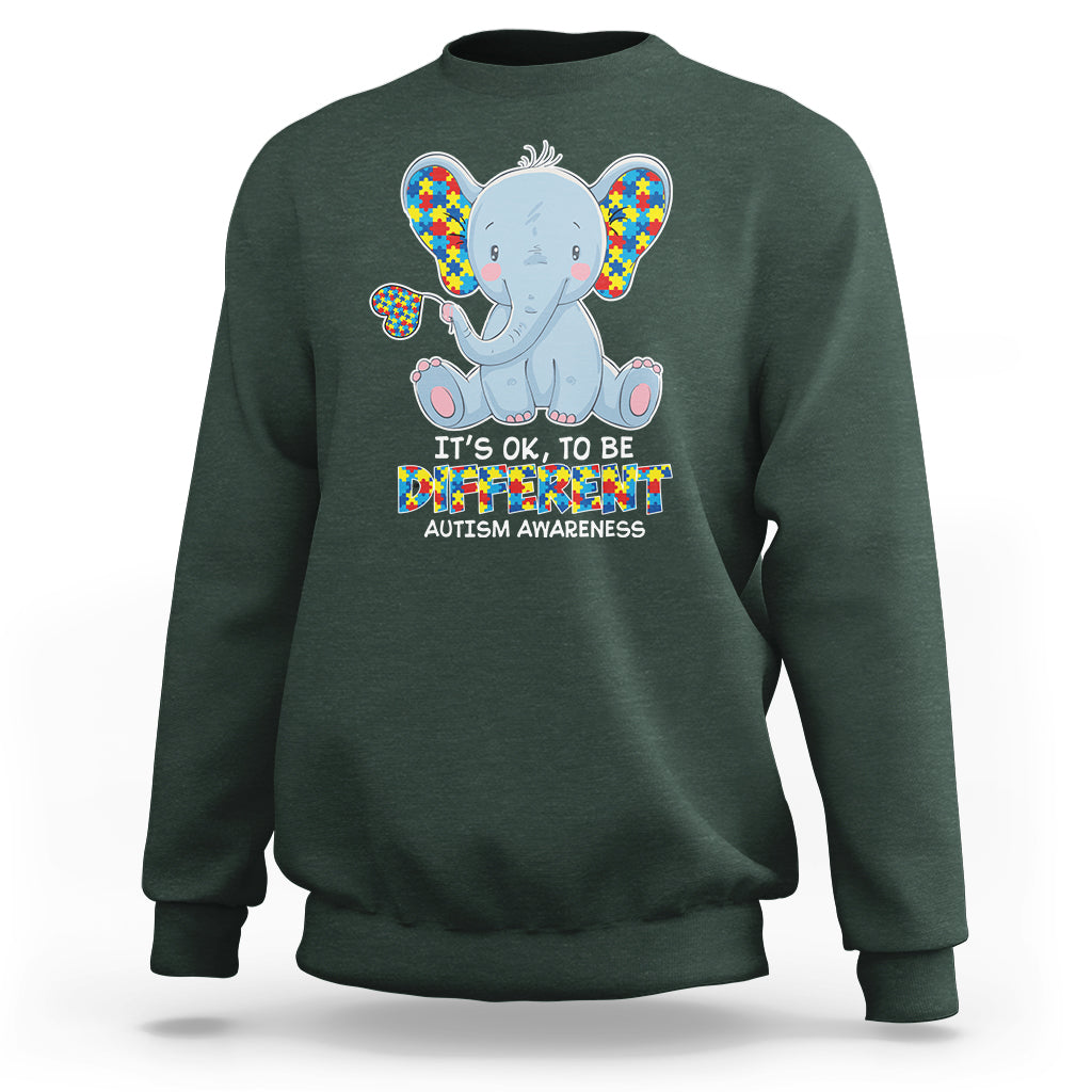 Autism Awareness Elephant Sweatshirt Its Ok To Be Different - Wonder Print Shop