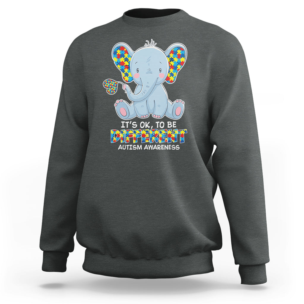 Autism Awareness Elephant Sweatshirt Its Ok To Be Different - Wonder Print Shop