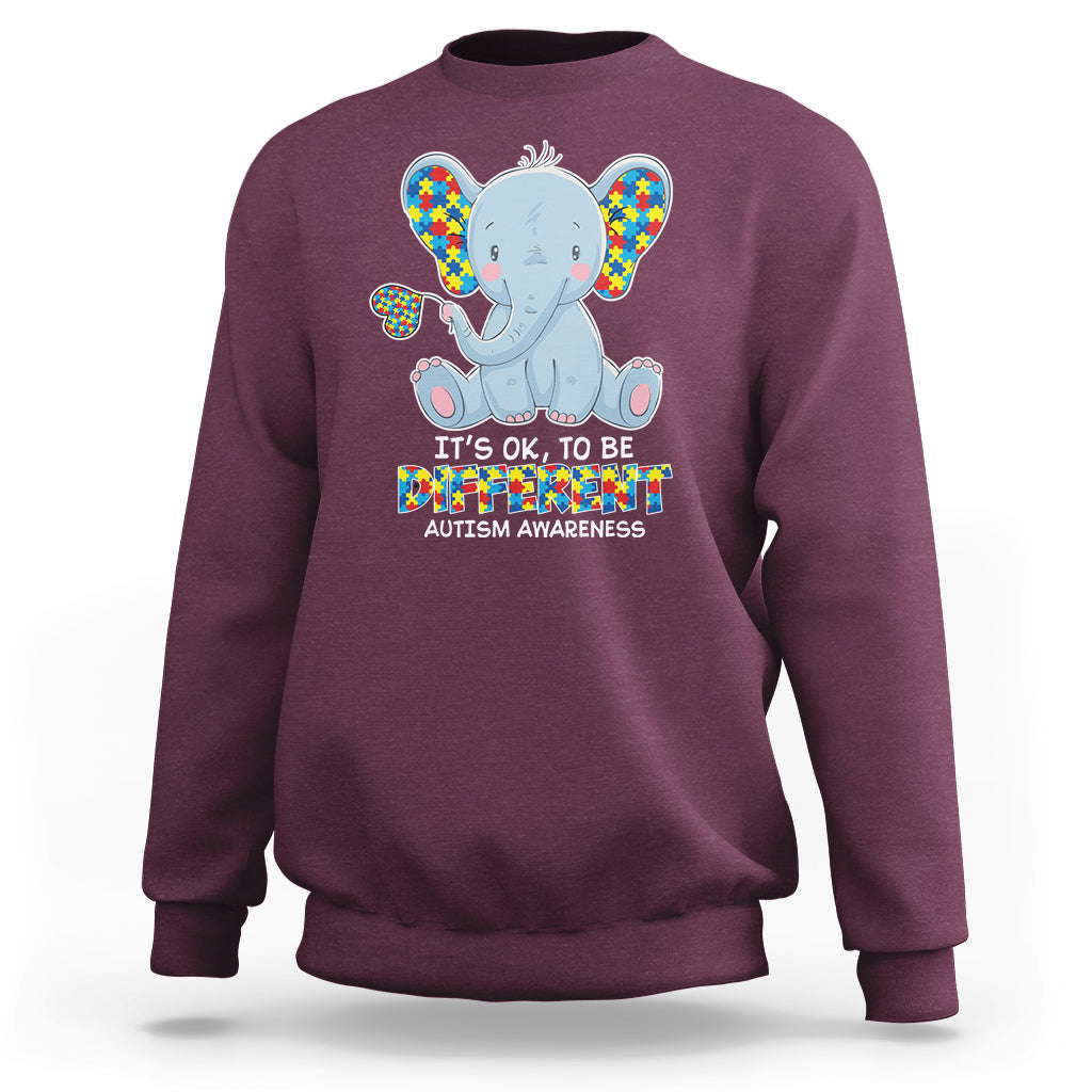 Autism Awareness Elephant Sweatshirt Its Ok To Be Different - Wonder Print Shop