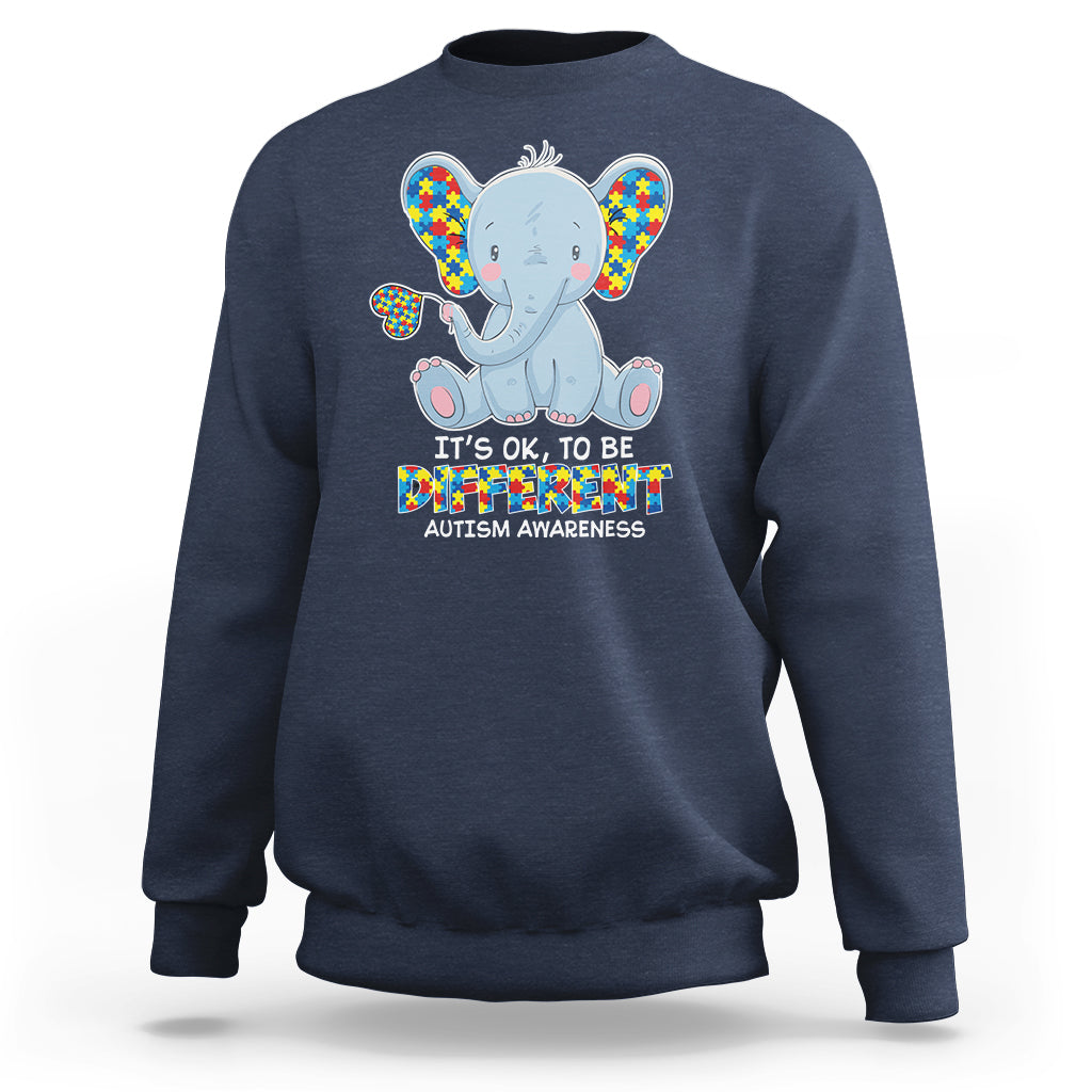 Autism Awareness Elephant Sweatshirt Its Ok To Be Different - Wonder Print Shop