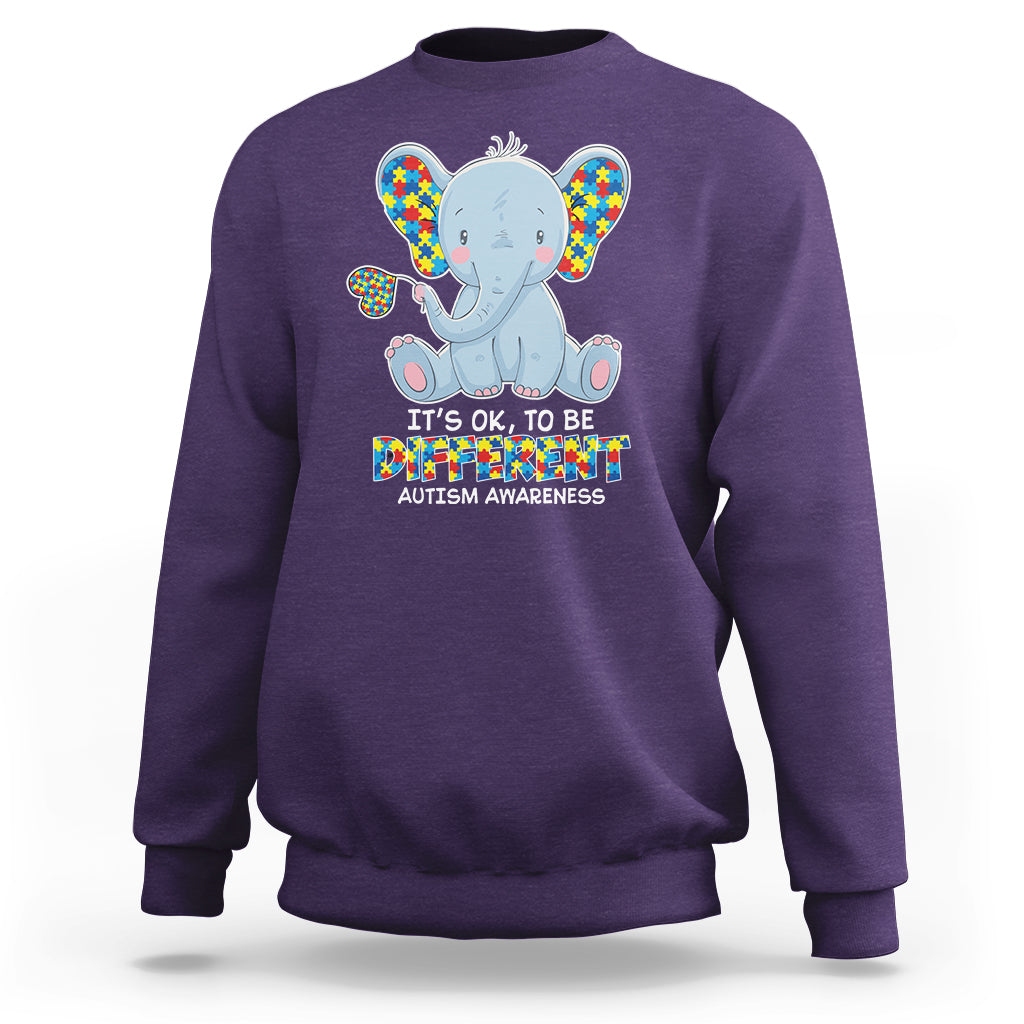 Autism Awareness Elephant Sweatshirt Its Ok To Be Different - Wonder Print Shop