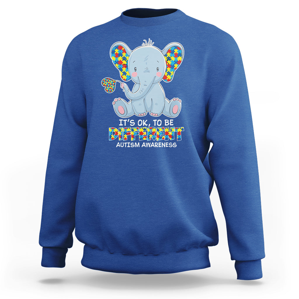 Autism Awareness Elephant Sweatshirt Its Ok To Be Different - Wonder Print Shop