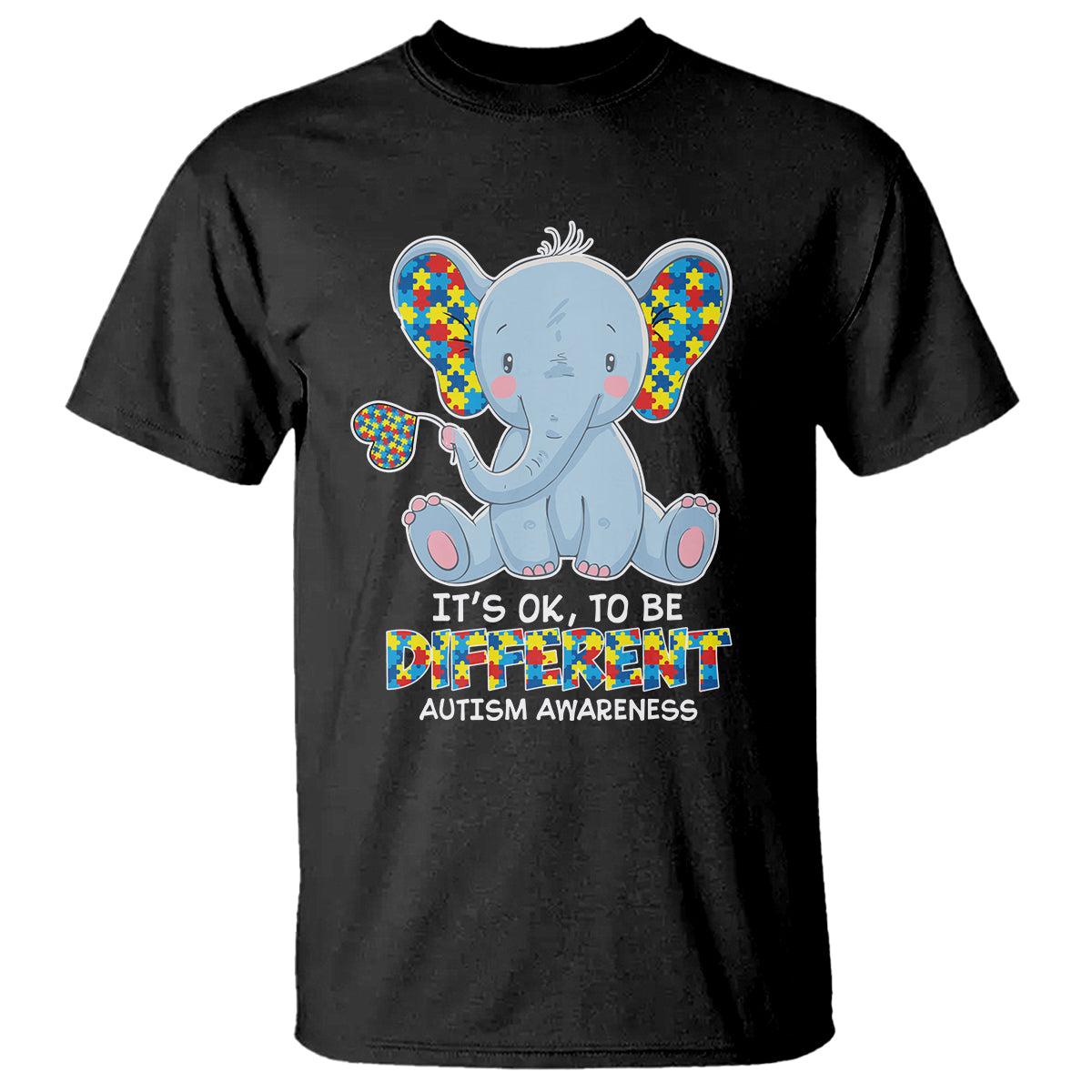 Autism Awareness Elephant T Shirt Its Ok To Be Different - Wonder Print Shop