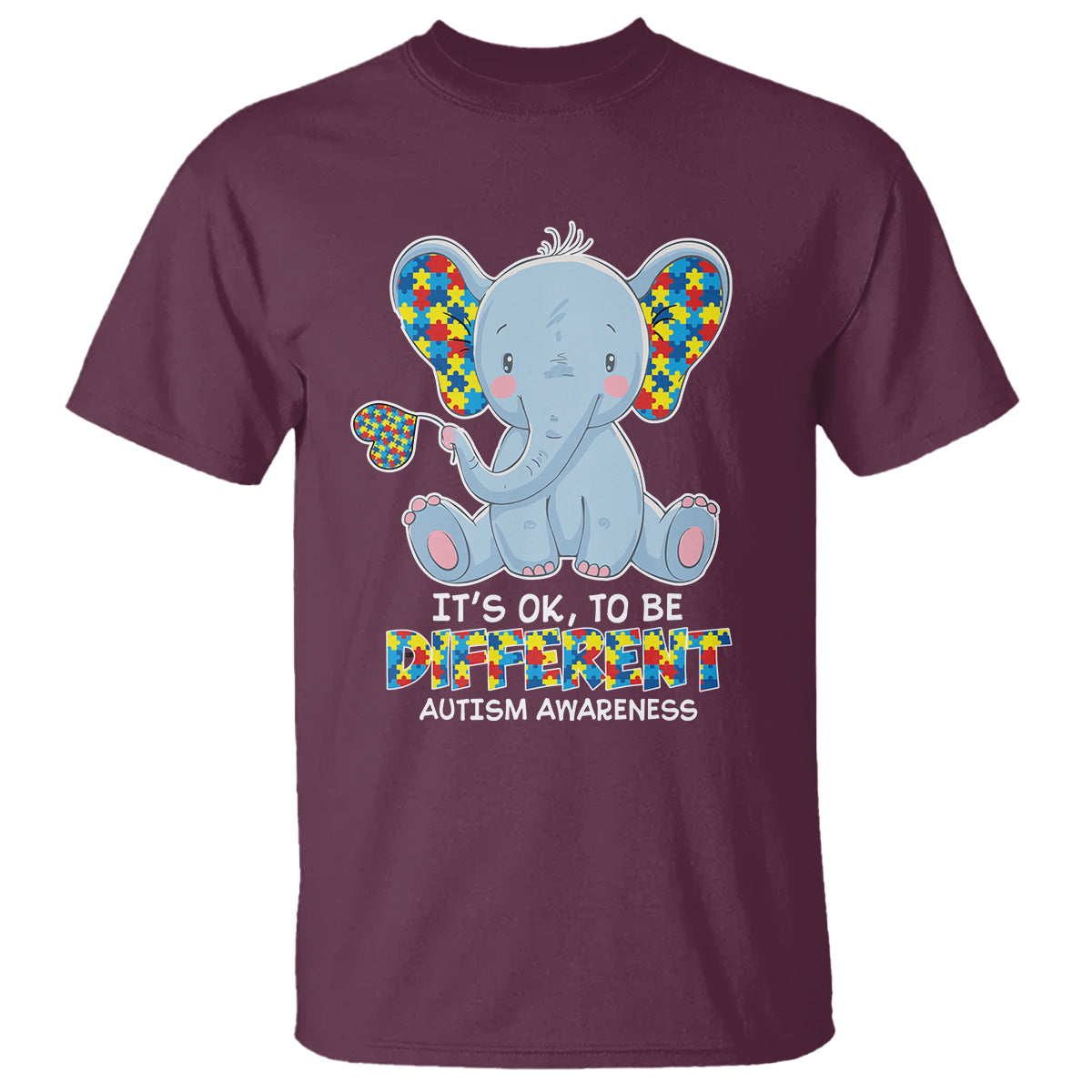 Autism Awareness Elephant T Shirt Its Ok To Be Different - Wonder Print Shop