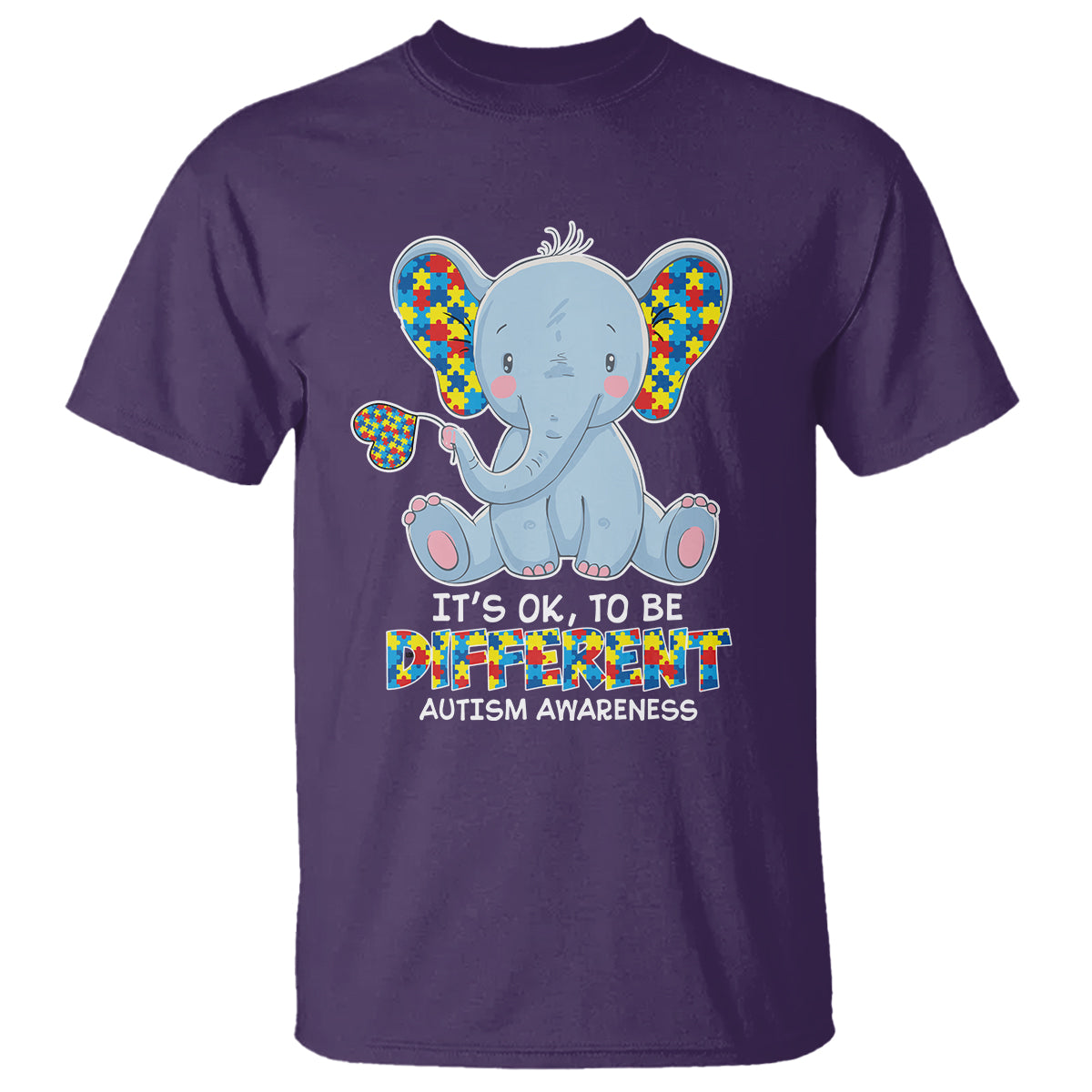 Autism Awareness Elephant T Shirt Its Ok To Be Different - Wonder Print Shop