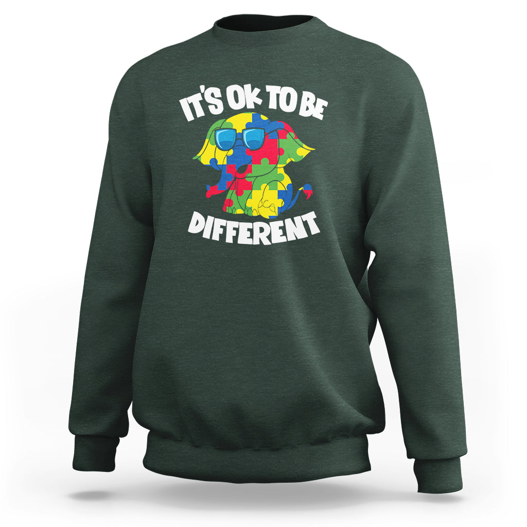 Autism Awareness Day Sweatshirt It's Okay To Be Different Elephant - Wonder Print Shop