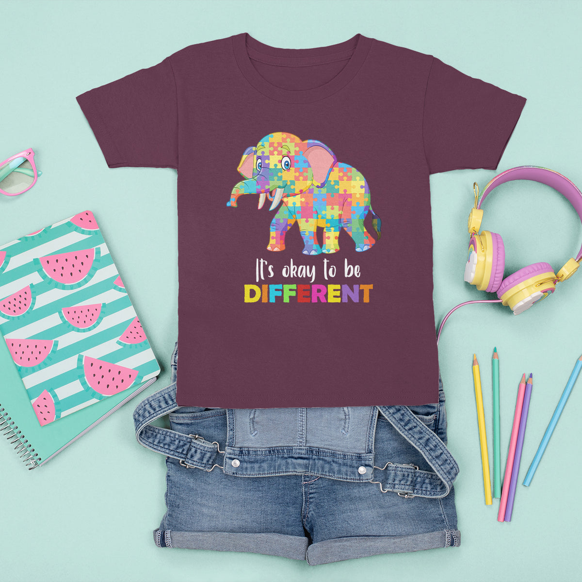 Autism T Shirt For Kid It's Okay To Be Different Elephant - Wonder Print Shop