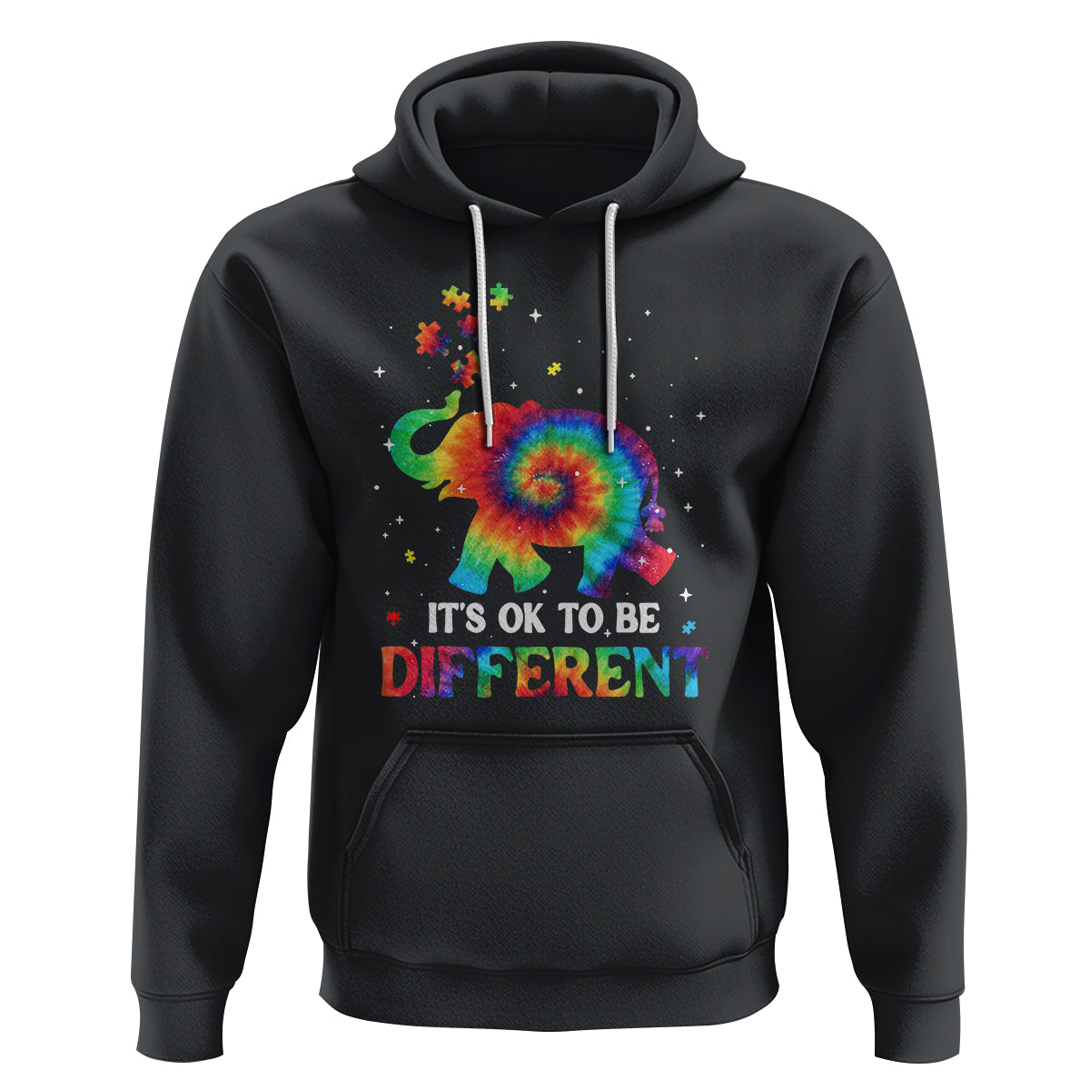 Tie Dye Elephant Autism Hoodie Its Ok To Be Different - Wonder Print Shop