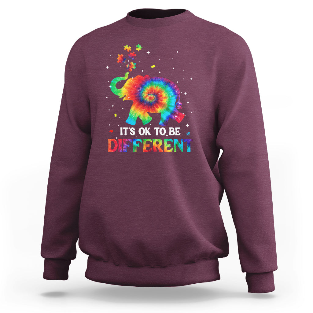Tie Dye Elephant Autism Sweatshirt Its Ok To Be Different - Wonder Print Shop