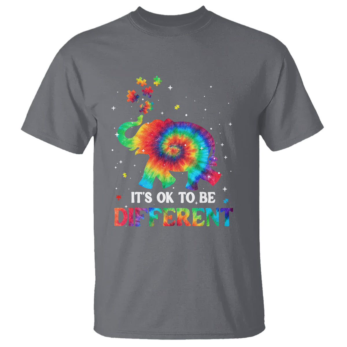 Tie Dye Elephant Autism T Shirt Its Ok To Be Different - Wonder Print Shop