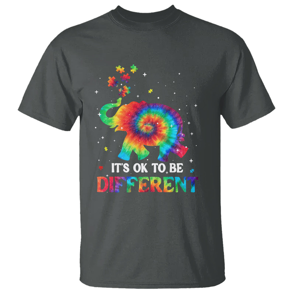 Tie Dye Elephant Autism T Shirt Its Ok To Be Different - Wonder Print Shop