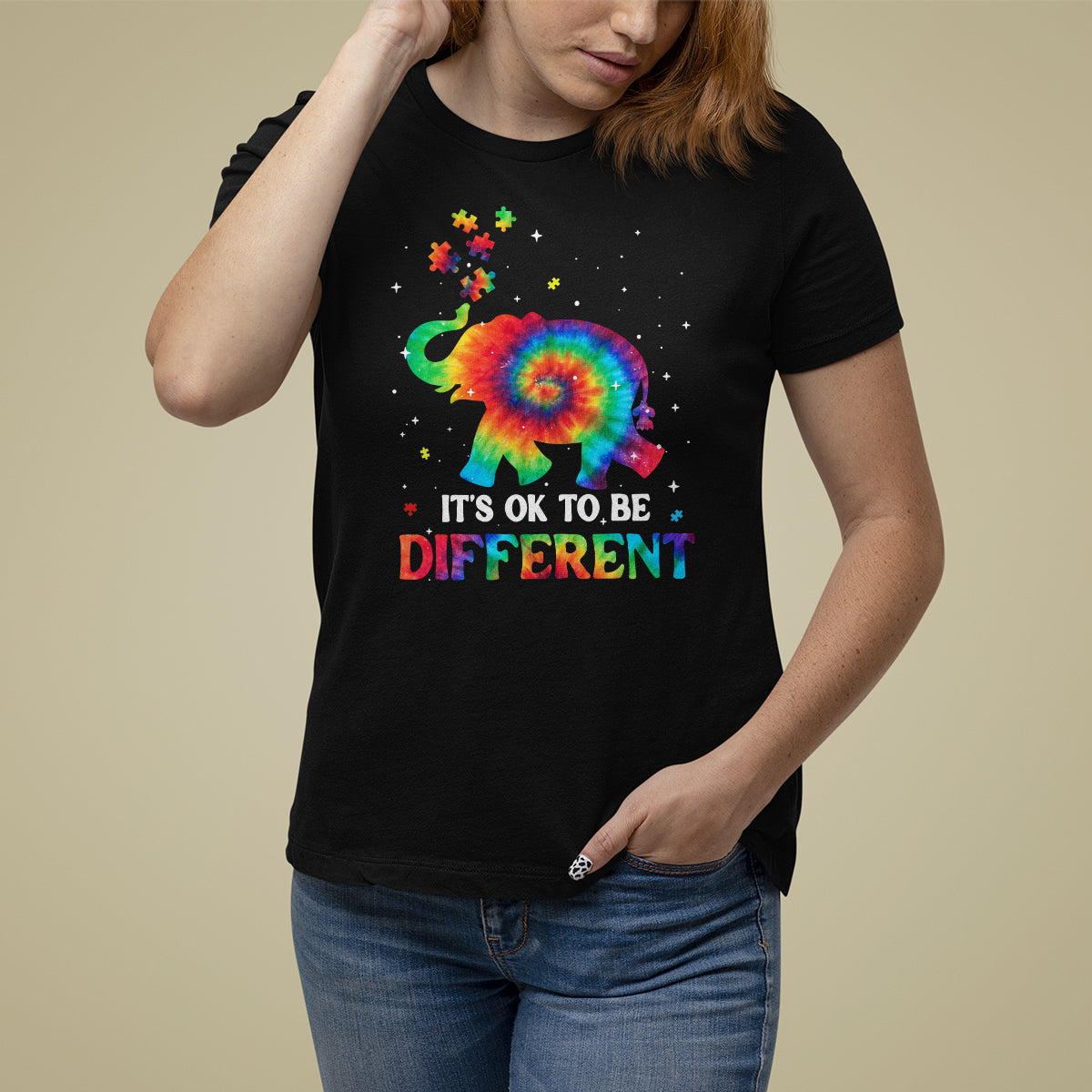 Tie Dye Elephant Autism T Shirt For Women Its Ok To Be Different - Wonder Print Shop