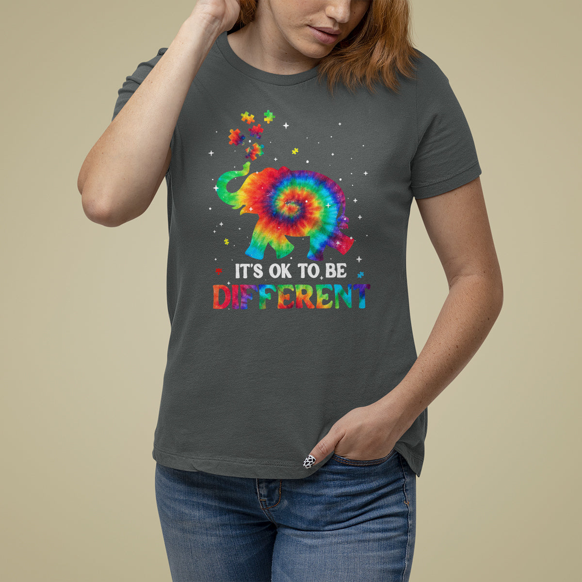 Tie Dye Elephant Autism T Shirt For Women Its Ok To Be Different - Wonder Print Shop