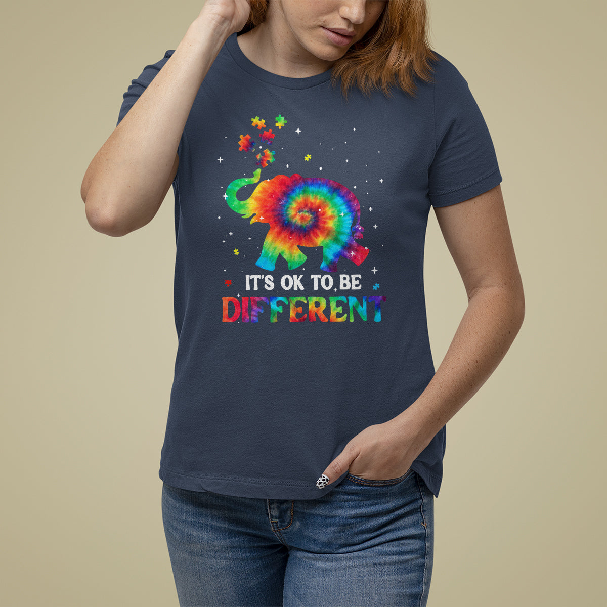 Tie Dye Elephant Autism T Shirt For Women Its Ok To Be Different - Wonder Print Shop