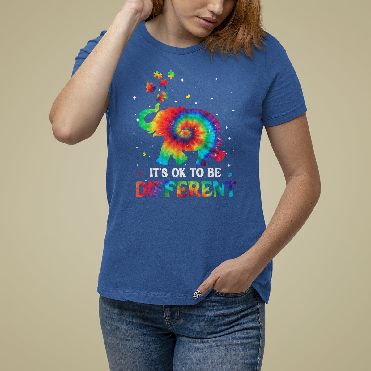 Tie Dye Elephant Autism T Shirt For Women Its Ok To Be Different - Wonder Print Shop