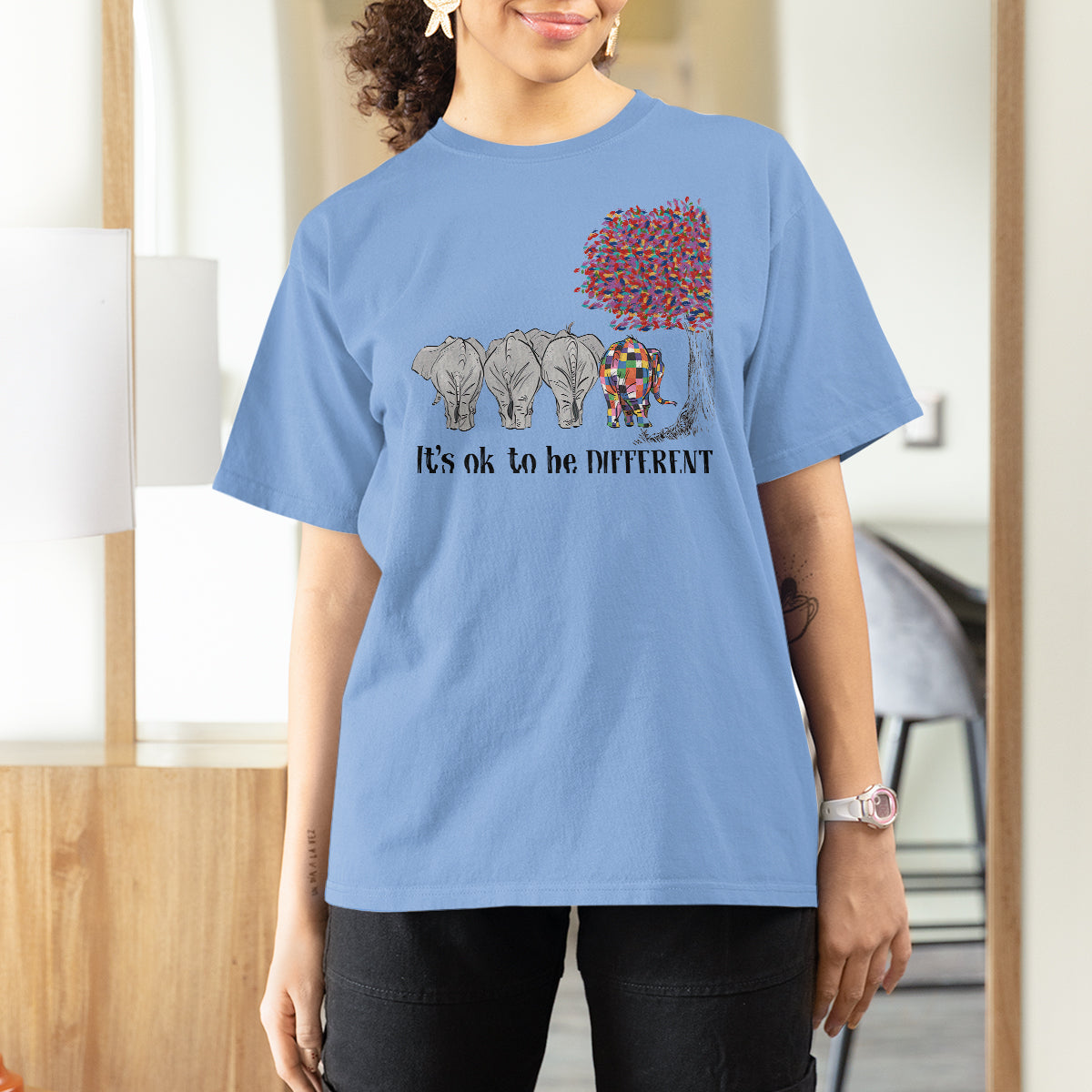 Autism Awareness Elephant T Shirt For Women It's Ok To Be A Little Different - Wonder Print Shop