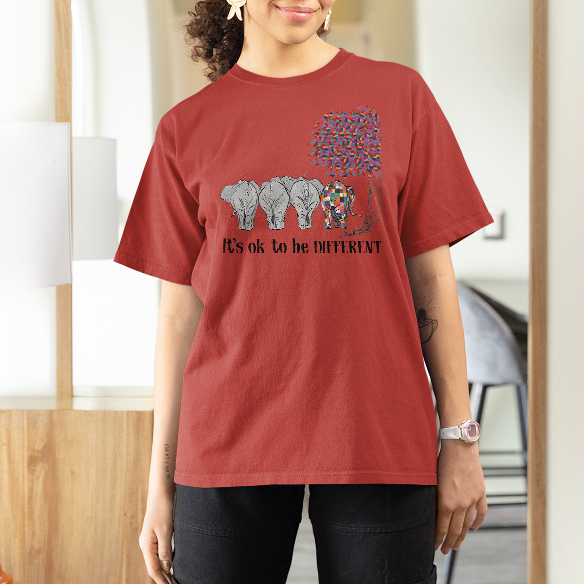 Autism Awareness Elephant T Shirt For Women It's Ok To Be A Little Different - Wonder Print Shop