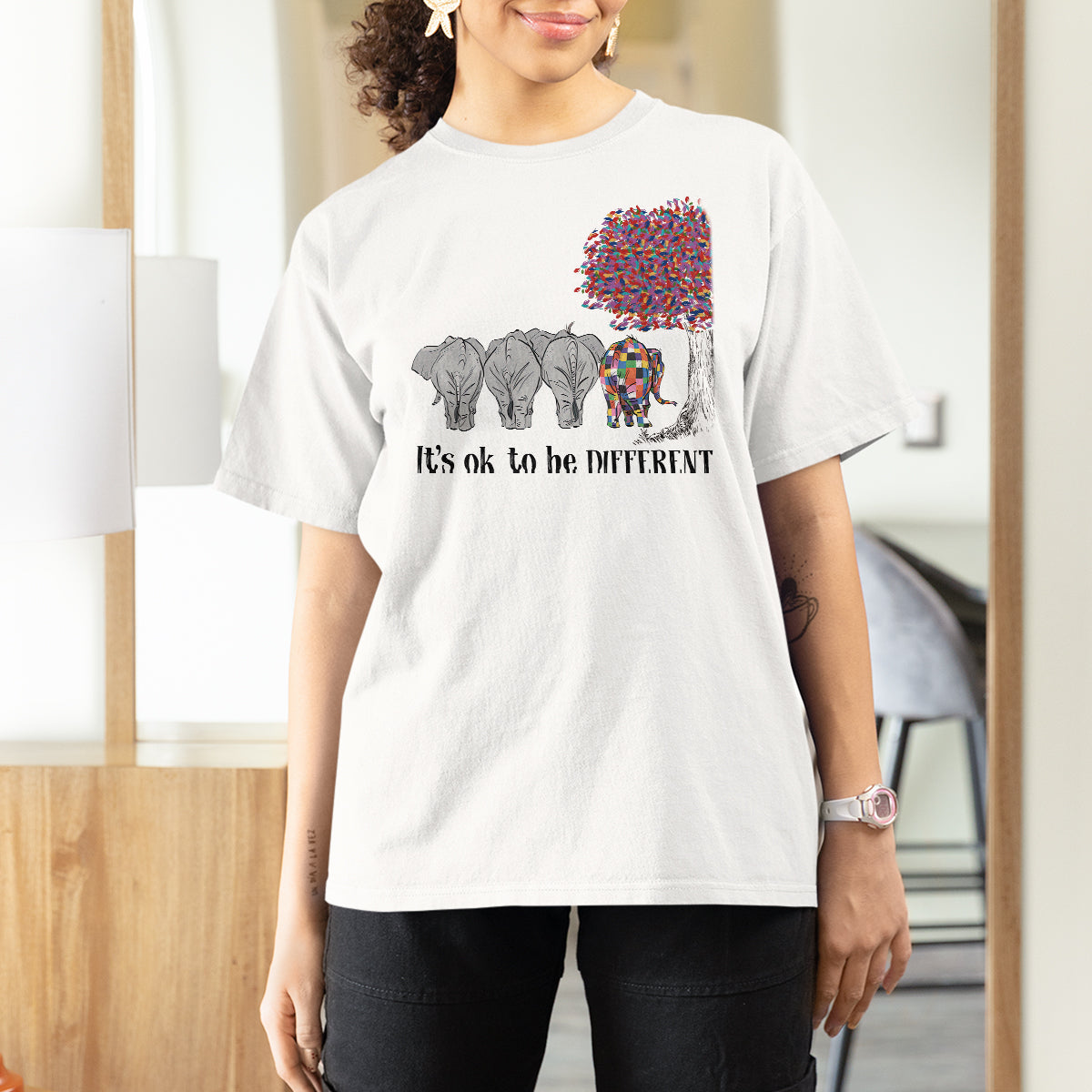 Autism Awareness Elephant T Shirt For Women It's Ok To Be A Little Different - Wonder Print Shop