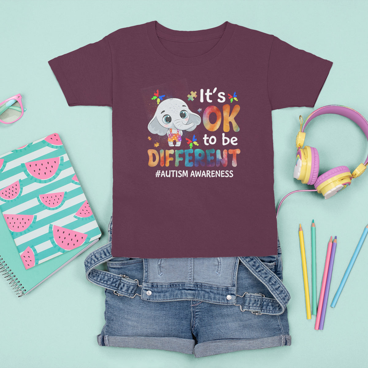 World Autism Day T Shirt For Kid It's Okay To Be Different Elephant - Wonder Print Shop