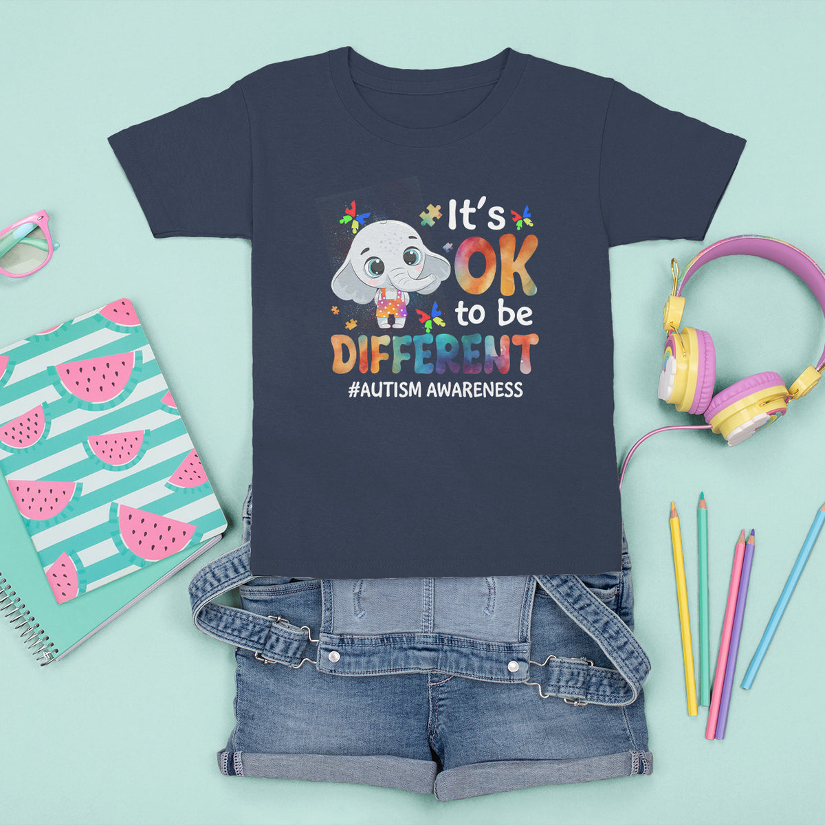 World Autism Day T Shirt For Kid It's Okay To Be Different Elephant - Wonder Print Shop