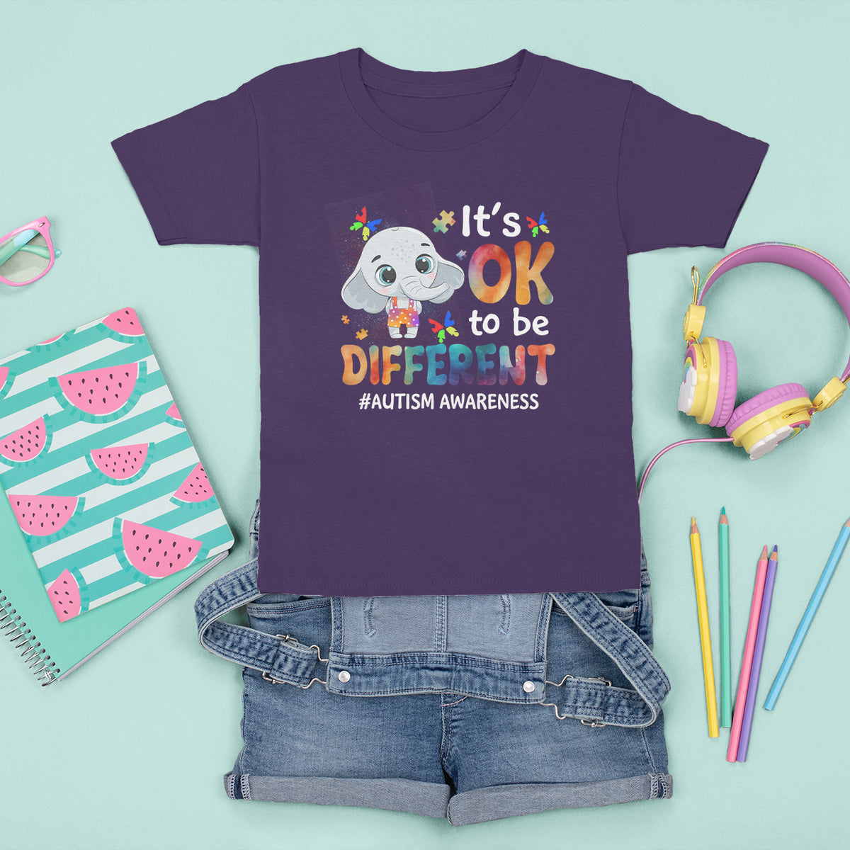 World Autism Day T Shirt For Kid It's Okay To Be Different Elephant - Wonder Print Shop