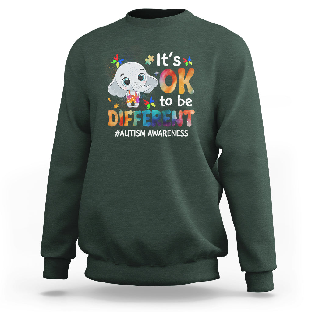 World Autism Day Sweatshirt It's Okay To Be Different Elephant - Wonder Print Shop