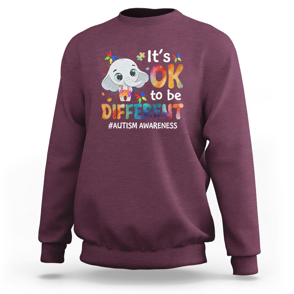 World Autism Day Sweatshirt It's Okay To Be Different Elephant - Wonder Print Shop