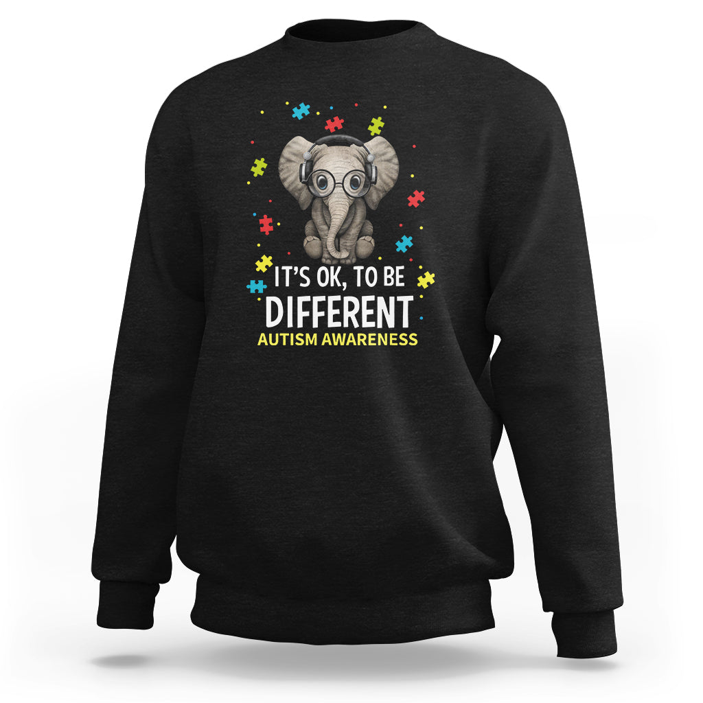 Autism Awareness Elephant Sweatshirt It's Okay To Be Different - Wonder Print Shop