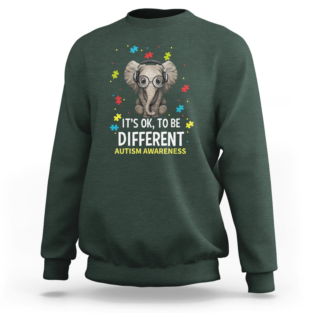 Autism Awareness Elephant Sweatshirt It's Okay To Be Different - Wonder Print Shop