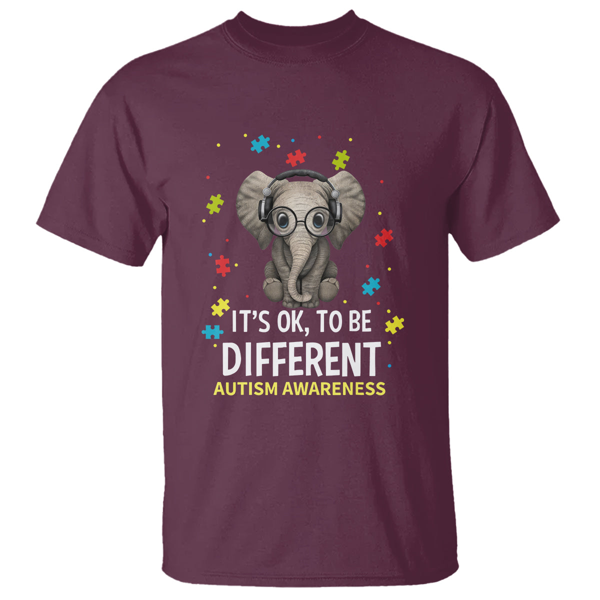 Autism Awareness Elephant T Shirt It's Okay To Be Different - Wonder Print Shop