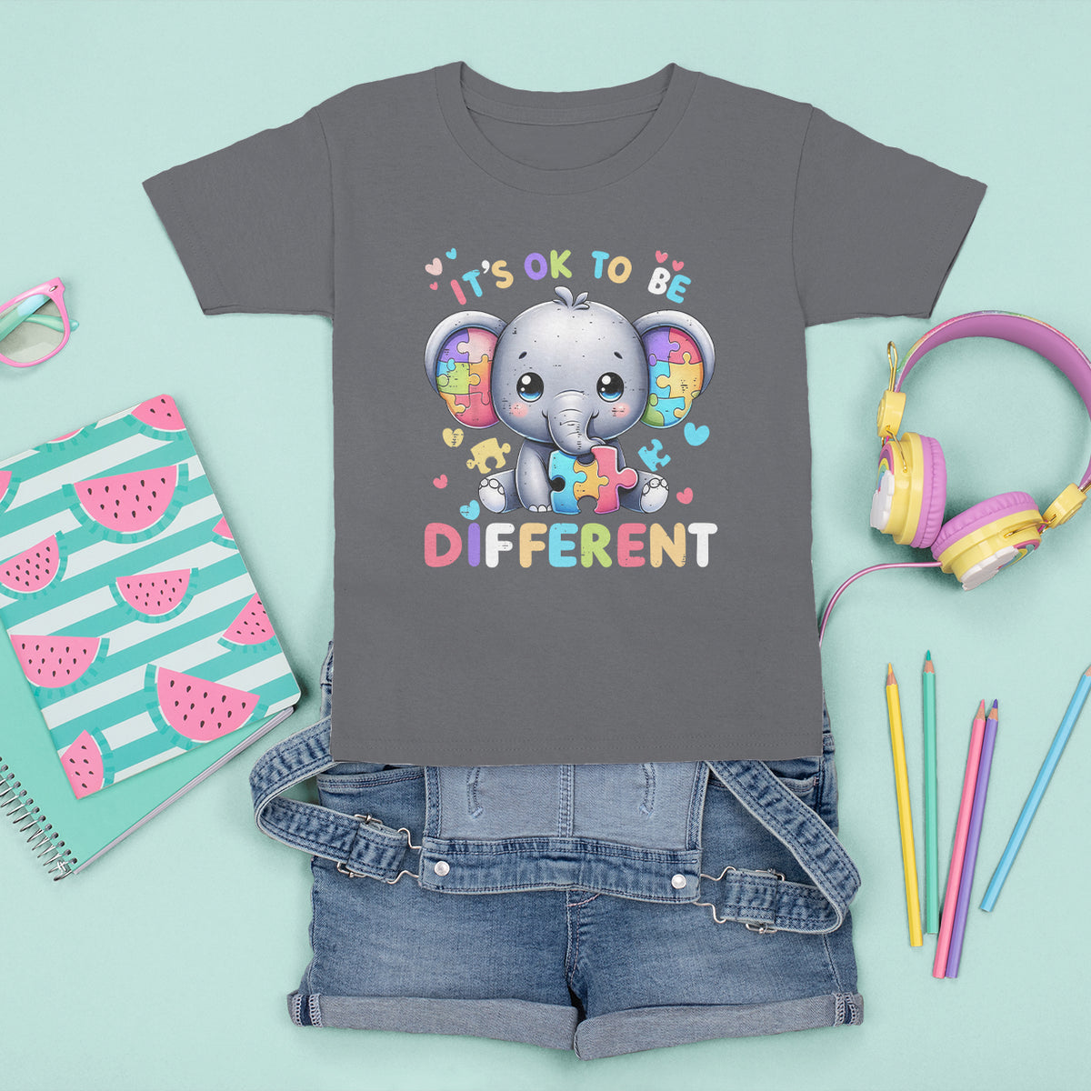 Cute Elephant Autism Awareness T Shirt For Kid Its Ok To Be Different - Wonder Print Shop
