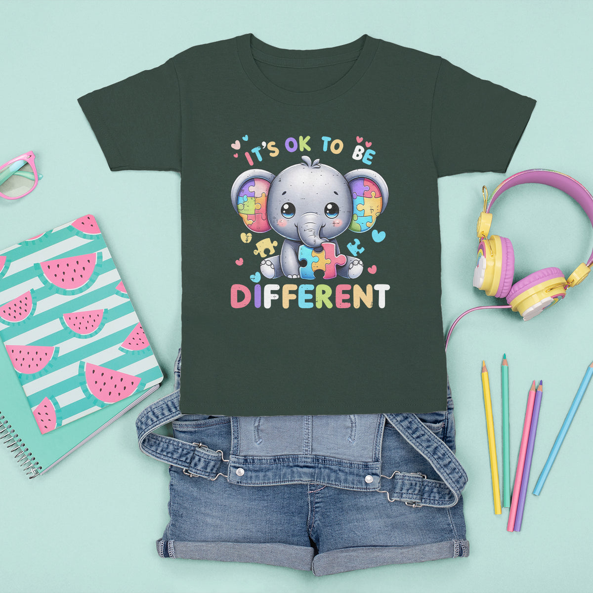Cute Elephant Autism Awareness T Shirt For Kid Its Ok To Be Different - Wonder Print Shop
