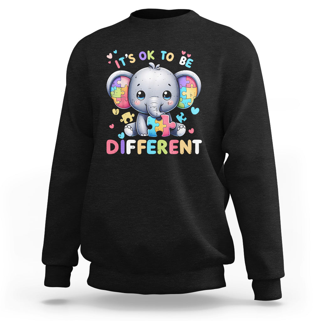 Cute Elephant Autism Awareness Sweatshirt Its Ok To Be Different - Wonder Print Shop