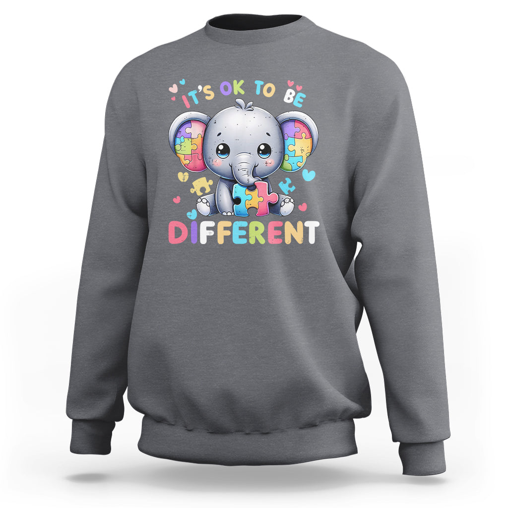 Cute Elephant Autism Awareness Sweatshirt Its Ok To Be Different - Wonder Print Shop