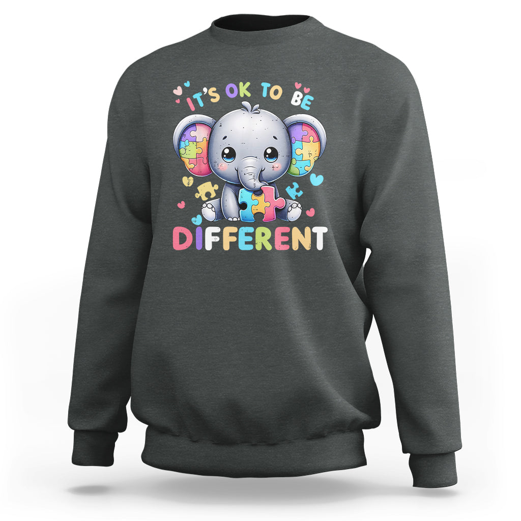 Cute Elephant Autism Awareness Sweatshirt Its Ok To Be Different - Wonder Print Shop