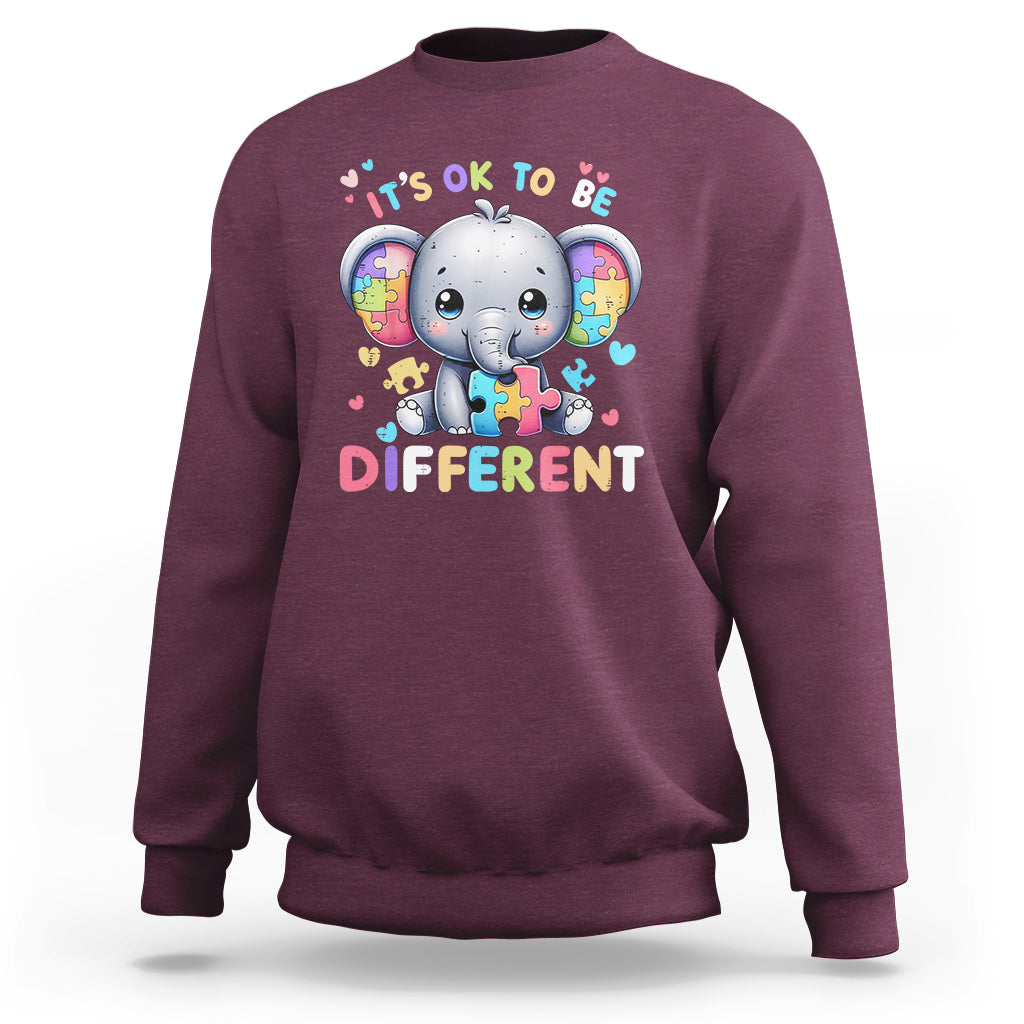 Cute Elephant Autism Awareness Sweatshirt Its Ok To Be Different - Wonder Print Shop