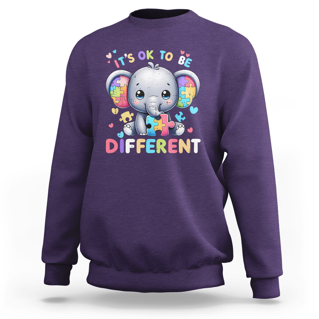 Cute Elephant Autism Awareness Sweatshirt Its Ok To Be Different - Wonder Print Shop