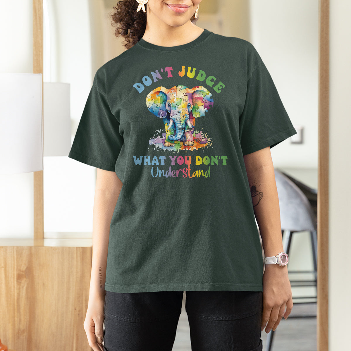 Autism Awareness Acceptance Elephant T Shirt For Women It's OK To Be Different - Wonder Print Shop